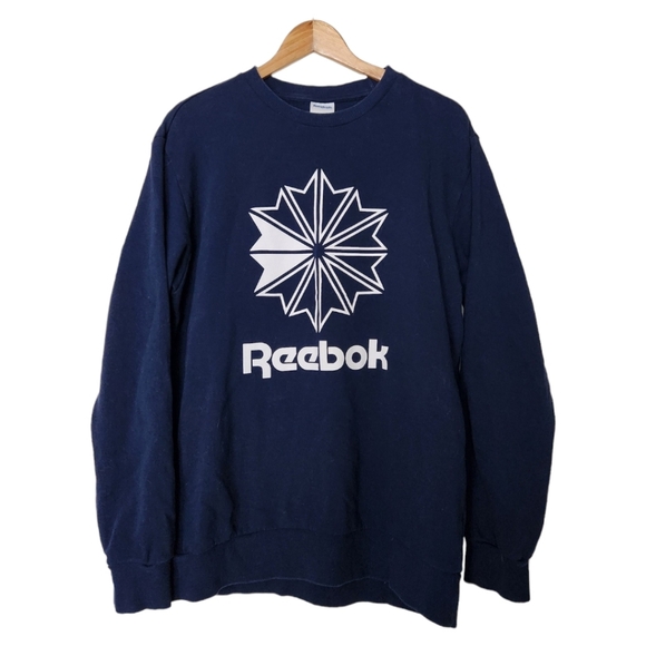Reebok Classic Crewneck Sweatshirt Starcrest Logo Navy Large - Picture 2 of 5